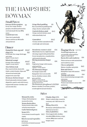 Hampshire Bowman Menu - August 2025