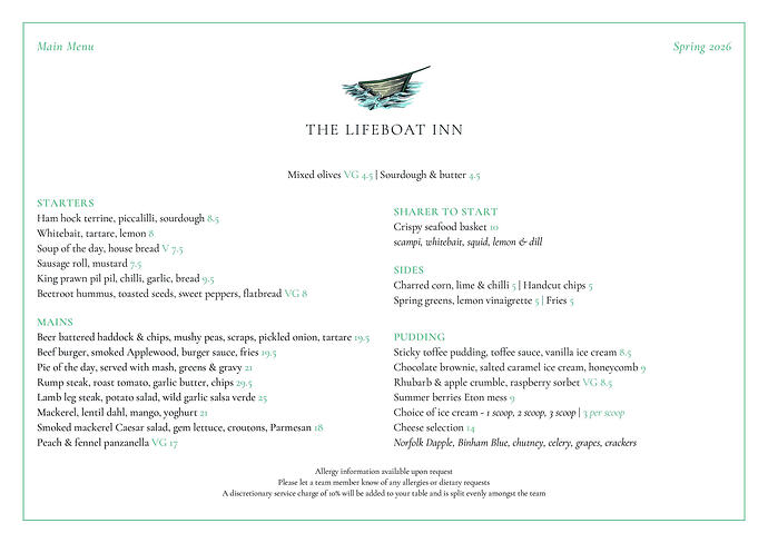 Lifeboat Menu - Spring 2026