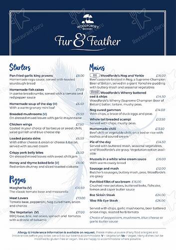 sample-menu-Pub-and-bar-Fur-and-Feather-Inn