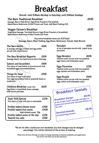 Baytree Breakfast Menu