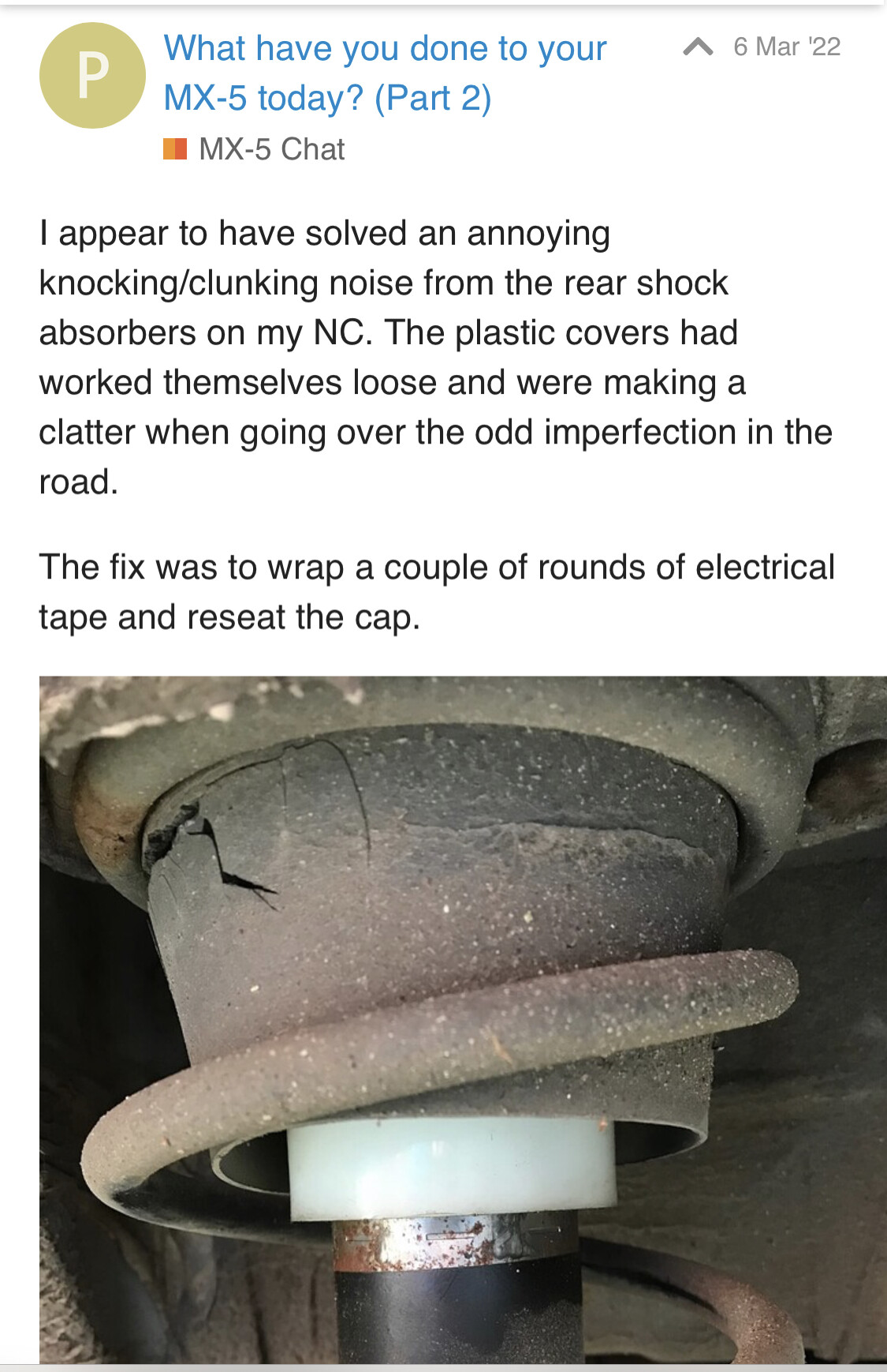 Knock sound at rear over bumps Steering & Suspension MX5 Owners